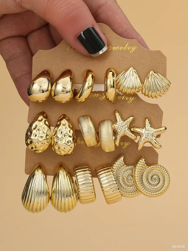 Seashell and Geometric Earring Set