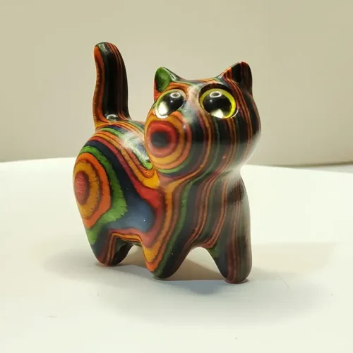 Painted Wooden Cat Figurine
